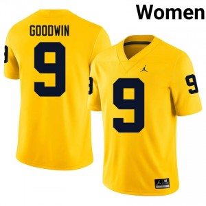 #9 Channing Goodwin Michigan Women's Jersey | Maize University Football Premium Stitching Team Gear 70925928