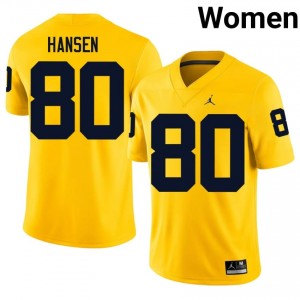 #80 Hogan Hansen U-M Wolverines Women's Jersey | Maize NCAA Football Premium Stitching Team Gear 35906699
