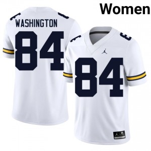 Wolverines Jacob Washington #84 White Women's Football Jersey | NCAA Authentic Merch 62863103