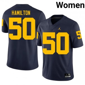Luke Hamilton #50 Navy Women's NCAA Jersey | U-M Wolverines Football Officially Licensed Fanwear 64699415