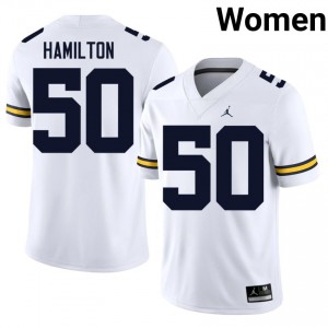 Wolverines Luke Hamilton #50 White Women's Football Jersey | NCAA Authentic Merch 54303805