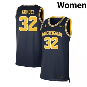 #32 Malick Kordel Michigan Wolverines Women's Jersey | Navy University Basketball Premium Stitching Team Gear 79284463