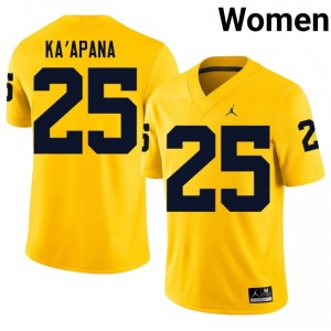 #25 Micah Ka'apana UMich  Wolverines Women's Jersey | Maize Player Football Premium Stitching Team Gear 58407819