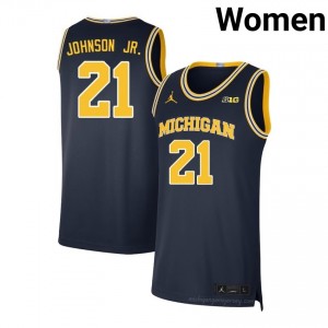 #21 Morez Johnson Jr. Michigan Wolverines Women's Jersey | Navy College Basketball Premium Stitching Team Gear 73910329