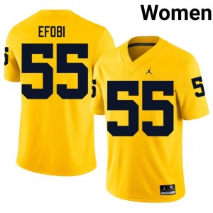 #55 Nathan Efobi U-M Wolverines Women's Jersey | Maize NCAA Football Premium Stitching Team Gear 93822973