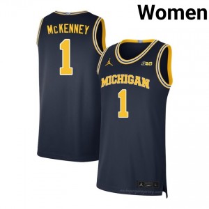 #1 Trey McKenney Michigan Wolverines Women's Jersey | Navy University Basketball Premium Stitching Team Gear 32611711