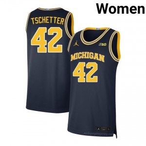 #42 Will Tschetter Michigan Wolverines Women's Jersey | Navy High School Basketball Premium Stitching Team Gear 44479822