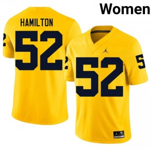 #52 Ace Hamilton Wolverines Women's Jersey | Maize College Football Premium Stitching Team Gear 59286253