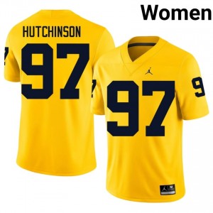 #97 Aidan Hutchinson UMich  Wolverines Women's Jersey | Maize Player Football Premium Stitching Team Gear 93005901
