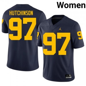Aidan Hutchinson #97 Navy Women's University Jersey | Michigan Football Officially Licensed Fanwear 32542136