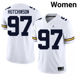 Michigan Wolverines Aidan Hutchinson #97 White Women's Football Jersey | NCAA Authentic Merch 51598923