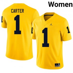 #1 Anthony Carter Michigan Wolverines Women's Jersey | Maize High School Football Premium Stitching Team Gear 87367118