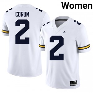 Michigan Blake Corum #2 White Women's Football Jersey | NCAA Authentic Merch 44050883