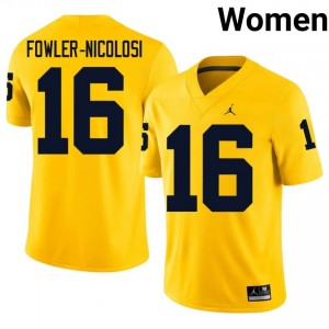 #16 Brayden Fowler-Nicolosi U-M Wolverines Women's Jersey | Maize NCAA Football Premium Stitching Team Gear 77755302