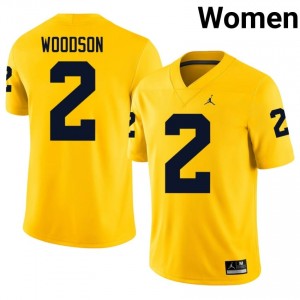 #2 Charles Woodson Michigan Women's Jersey | Maize University Football Premium Stitching Team Gear 64388696