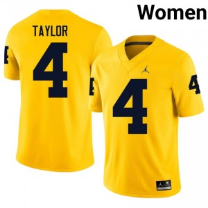 #4 Chase Taylor Michigan Women's Jersey | Maize University Football Premium Stitching Team Gear 58262082