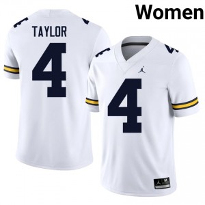 Wolverines Chase Taylor #4 White Women's Football Jersey | NCAA Authentic Merch 55074349