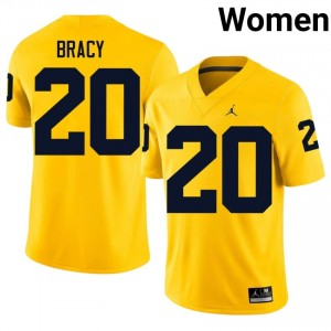 #20 Chris Bracy UMich  Wolverines Women's Jersey | Maize Player Football Premium Stitching Team Gear 26738466