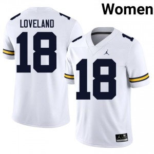 Michigan Wolverines Colston Loveland #18 White Women's Football Jersey | NCAA Authentic Merch 64237092