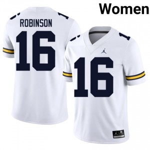 Michigan Wolverines Denard Robinson #16 White Women's Football Jersey | NCAA Authentic Merch 63907651