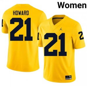 #21 Desmond Howard Wolverines Women's Jersey | Maize College Football Premium Stitching Team Gear 84254169