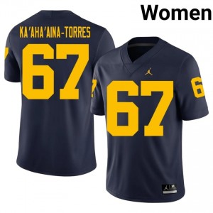 Houston Ka'aha'aina-Torres #67 Navy Women's NCAA Jersey | U-M Wolverines Football Officially Licensed Fanwear 53473814