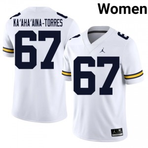 Wolverines Houston Ka'aha'aina-Torres #67 White Women's Football Jersey | NCAA Authentic Merch 69746925