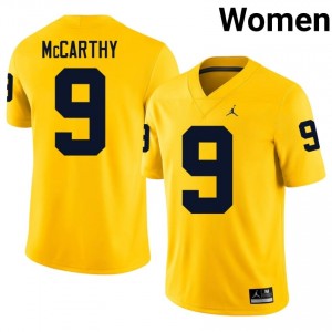 #9 J.J. McCarthy Michigan Women's Jersey | Maize University Football Premium Stitching Team Gear 86521566