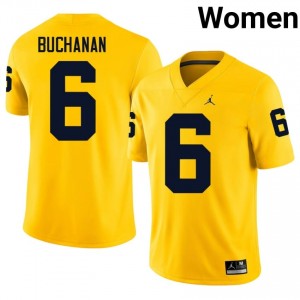 #6 JJ Buchanan Michigan Wolverines Women's Jersey | Maize High School Football Premium Stitching Team Gear 56818181