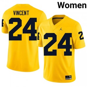 #24 Jamarion Vincent Wolverines Women's Jersey | Maize College Football Premium Stitching Team Gear 47264643