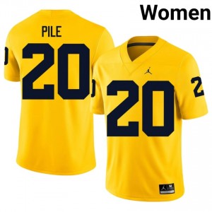 #20 Jaylen Pile Michigan Wolverines Women's Jersey | Maize High School Football Premium Stitching Team Gear 73803260