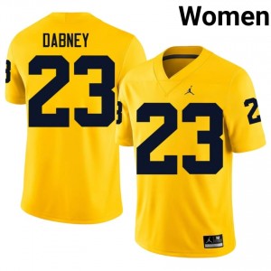 #23 Markel Dabney U-M Wolverines Women's Jersey | Maize NCAA Football Premium Stitching Team Gear 96073750