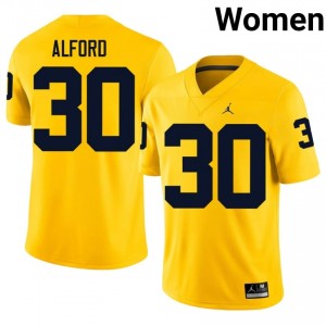 #30 Max Alford UMich  Wolverines Women's Jersey | Maize Player Football Premium Stitching Team Gear 15481799