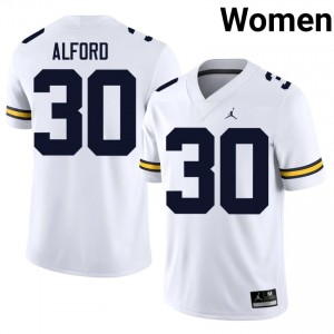 Michigan Wolverines Max Alford #30 White Women's Football Jersey | NCAA Authentic Merch 99080013