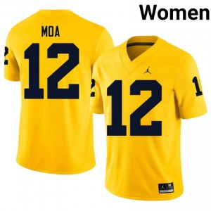 #12 Salesi Moa U-M Wolverines Women's Jersey | Maize NCAA Football Premium Stitching Team Gear 37818225