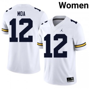 UMich  Wolverines Salesi Moa #12 White Women's Football Jersey | NCAA Authentic Merch 13197079