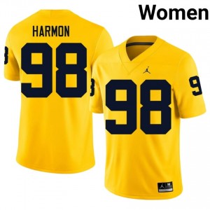 #98 Tom Harmon Michigan Women's Jersey | Maize University Football Premium Stitching Team Gear 21149544