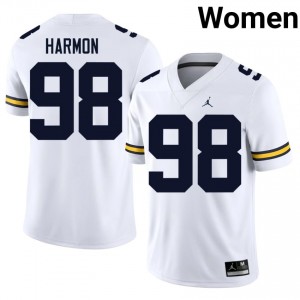 Wolverines Tom Harmon #98 White Women's Football Jersey | NCAA Authentic Merch 91286495