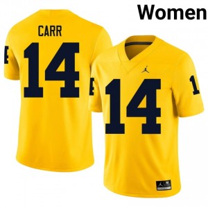 #14 Tommy Carr Wolverines Women's Jersey | Maize College Football Premium Stitching Team Gear 68603679
