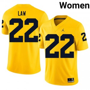 #22 Ty Law Wolverines Women's Jersey | Maize College Football Premium Stitching Team Gear 37055709