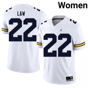 U-M Wolverines Ty Law #22 White Women's Football Jersey | NCAA Authentic Merch 66042422