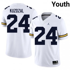 UMich  Wolverines Bryson Kuzdzal #24 White Youth Football Jersey | NCAA Authentic Merch 13879702