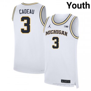 Michigan Elliot Cadeau #3 White Youth Basketball Jersey | NCAA Authentic Merch 13865245