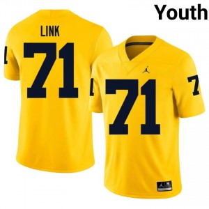 #71 Evan Link UMich  Wolverines Youth Jersey | Maize Player Football Premium Stitching Team Gear 63818184