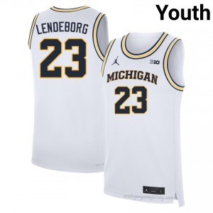 Michigan Yaxel Lendeborg #23 White Youth Basketball Jersey | NCAA Authentic Merch 28443094