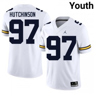 U-M Wolverines Aidan Hutchinson #97 White Youth Football Jersey | NCAA Authentic Merch 75262850