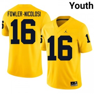 #16 Brayden Fowler-Nicolosi Michigan Youth Jersey | Maize University Football Premium Stitching Team Gear 47765643
