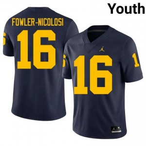 Brayden Fowler-Nicolosi #16 Navy Youth NCAA Jersey | U-M Wolverines Football Officially Licensed Fanwear 91924859