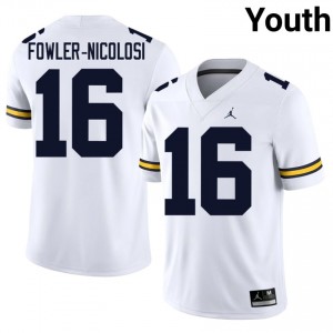 Wolverines Brayden Fowler-Nicolosi #16 White Youth Football Jersey | NCAA Authentic Merch 61955788