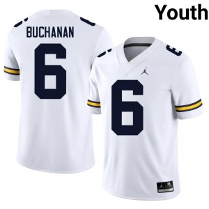 UMich  Wolverines JJ Buchanan #6 White Youth Football Jersey | NCAA Authentic Merch 13358650